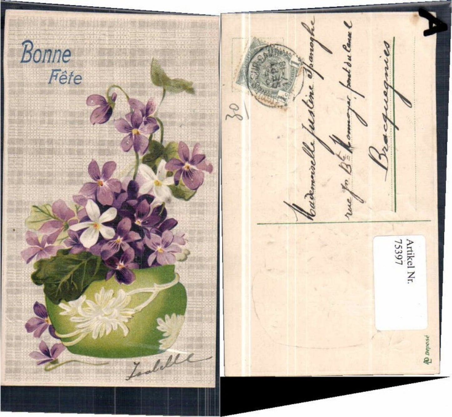 75397,Präge AK Blumen Veilchen Vase