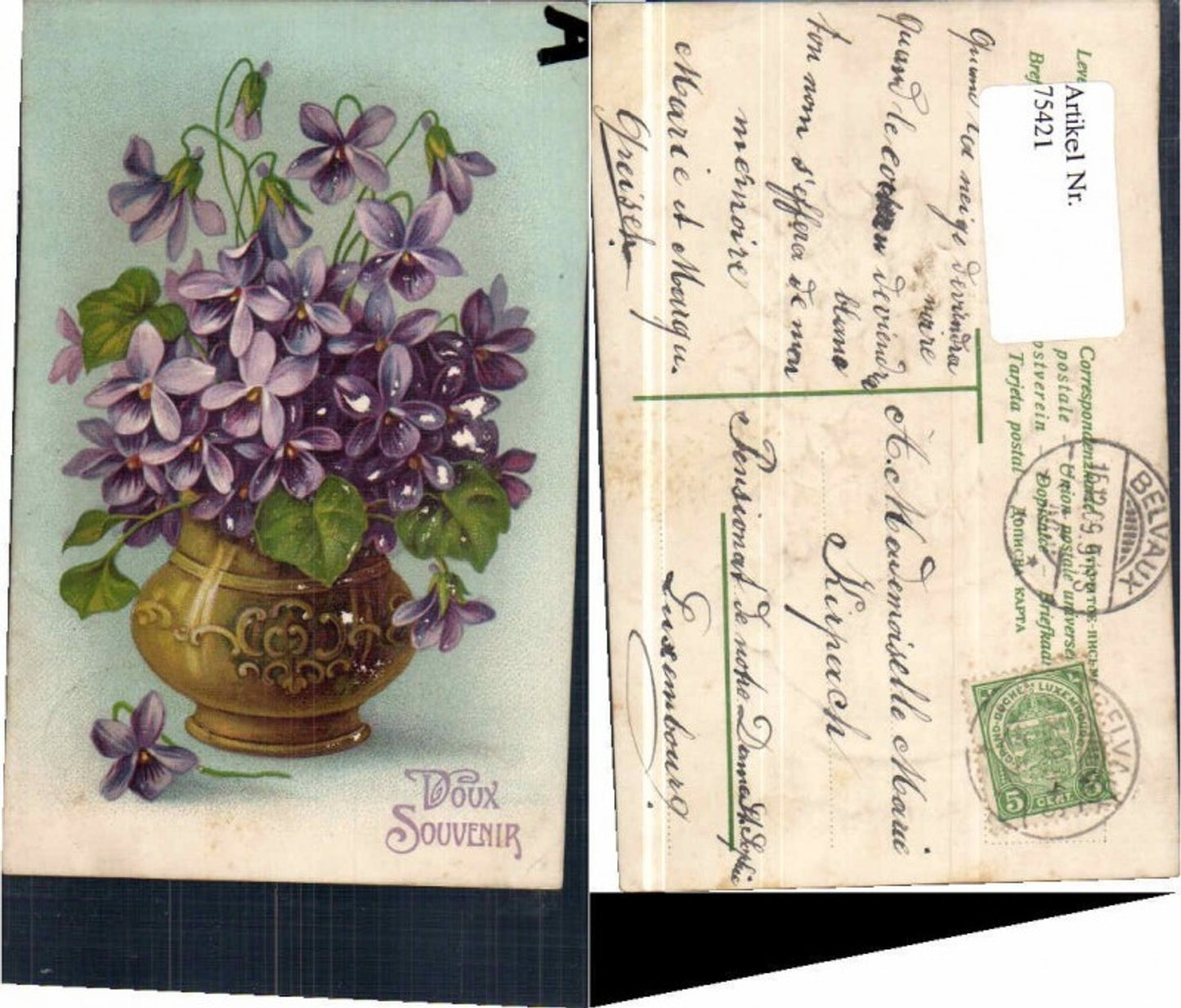 75421,Präge AK Veilchen Blumen in Vase