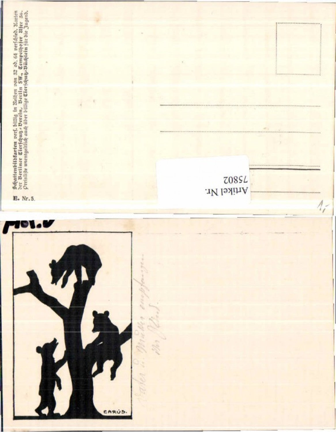 75802,Scherenschnitt Tierschutzverein Bären Carus Krause sig