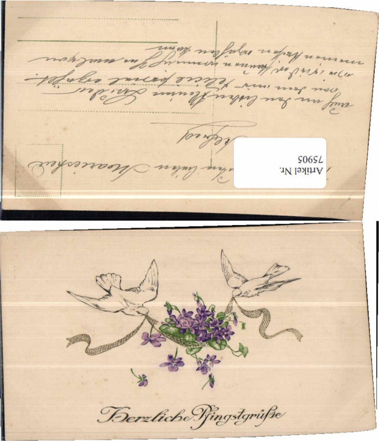 75905,Pfingsten Vögel m. Blumen Kleeblätter 1905