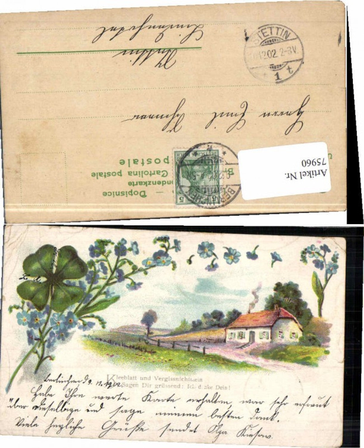 75960,Kleeblatt Blumen Haus Vergissmeinnicht