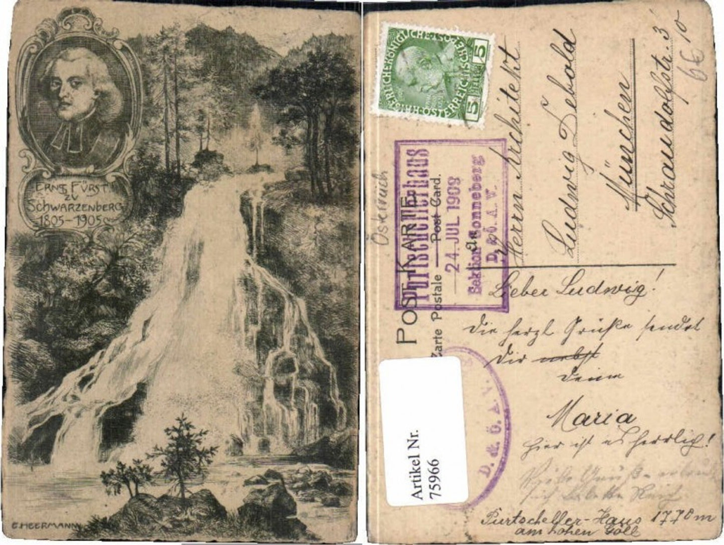 75966,Fürst Schwarzenberg E. Heermann sign. Purtschellerhaus Stempel