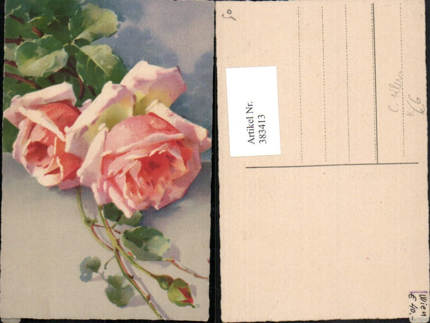 383413,Künstler AK Catharina Klein Rosa Rosen Knospe