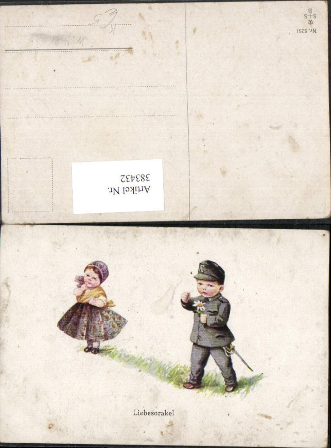 383432,Künstler AK Willi Scheuermann John Wills Liebesorakel Kinder Soldat Margerite