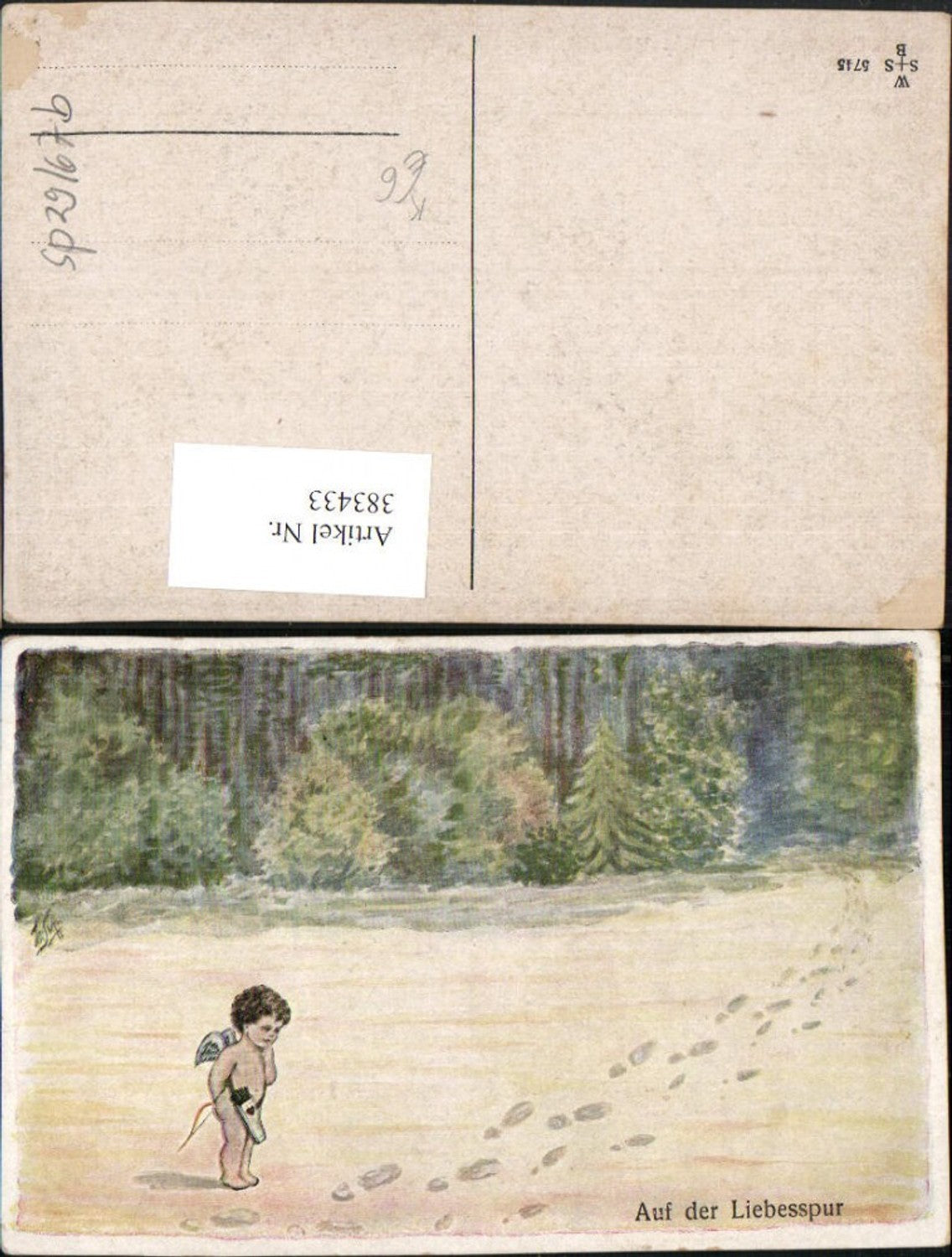 383433,Künstler AK Willi Scheuermann John Wills Auf der Liebesspur Amor Engel