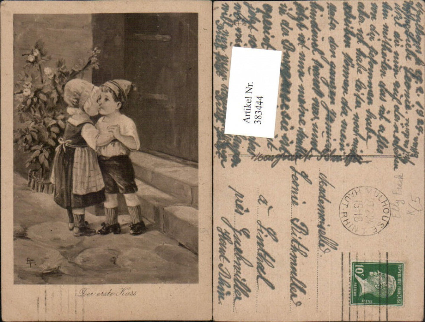 383444,Künstler AK Elly Frank Der erste Kuss Kinder Liebe