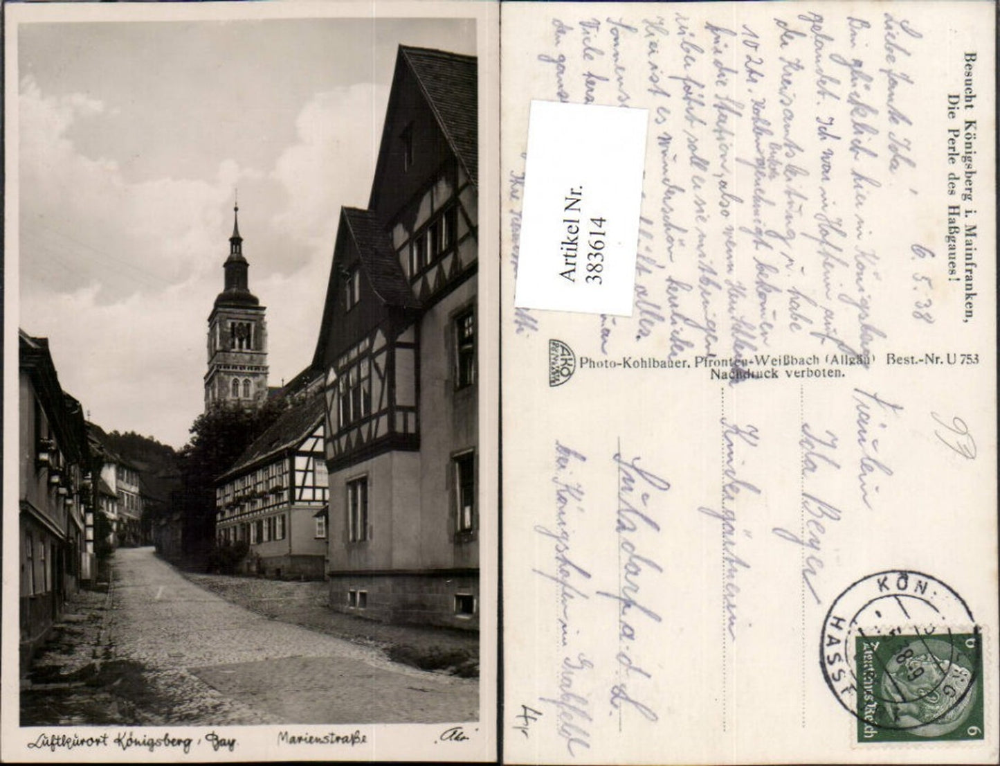 383614,Königsberg in Bayern Marienstraße Straßenansicht Kirchenturm