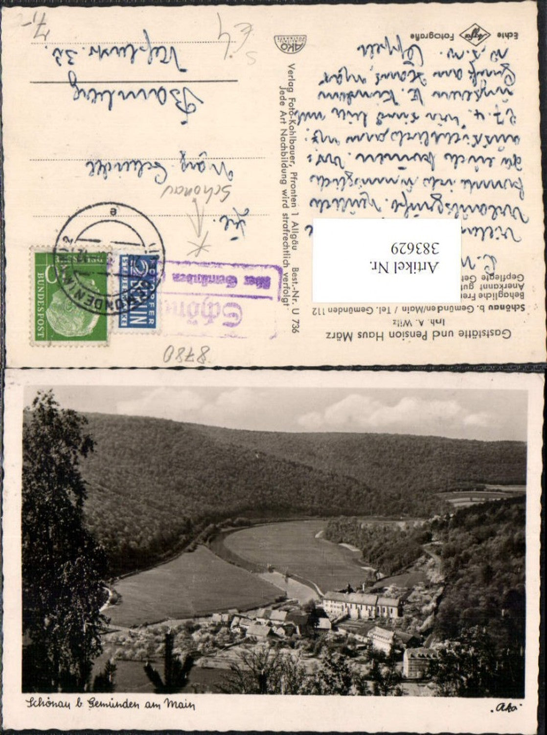 383629,Schönau b. Gemünden am Main Totale Posthilfsstempel Schönau über Gemünden