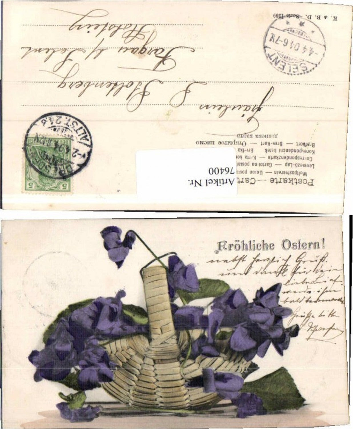 76400,Ostern Blumen Korb Veilchen 1904