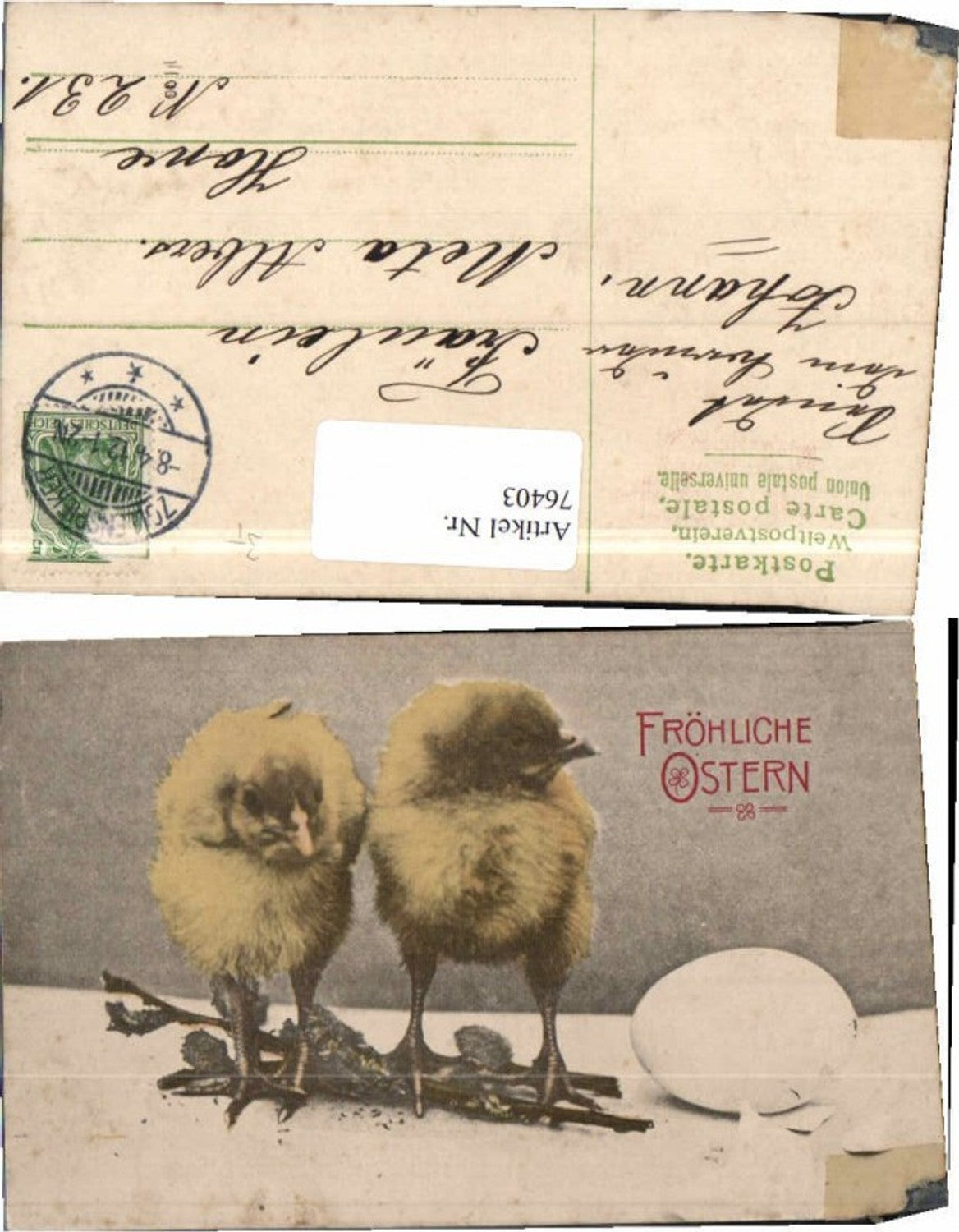 76403,Ostern Küken Osterei Süsse Karte