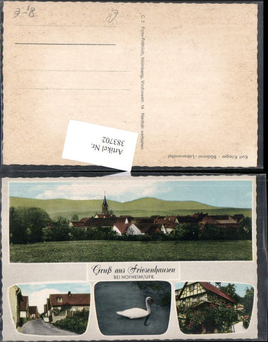 383702,Gruß aus Friesenhausen b. Hofheim Totale Schwan Mehrbildkarte
