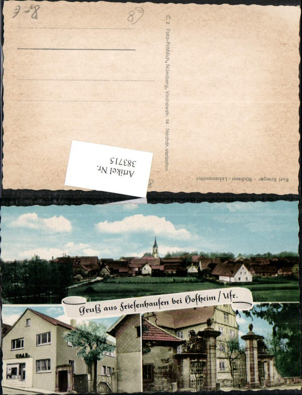 383715,Gruß aus Friesenhausen b. Hofheim Totale Spar Geschäft Schloss Mehrbildkarte