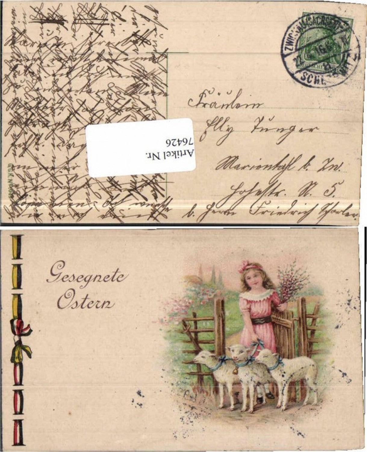 76426,Ostern Mädchen Schafe Patriotik 1916