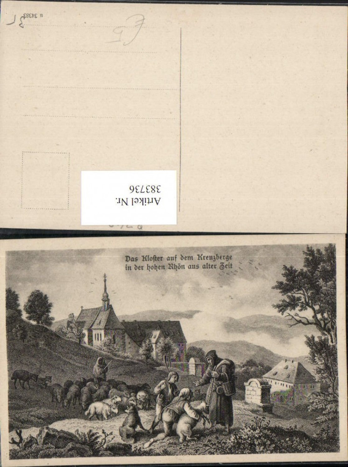 383736,Künstler AK Kloster auf dem Kreuzberg b. Bischofsheim an d. Rhön Hirte Schäfer Schafe