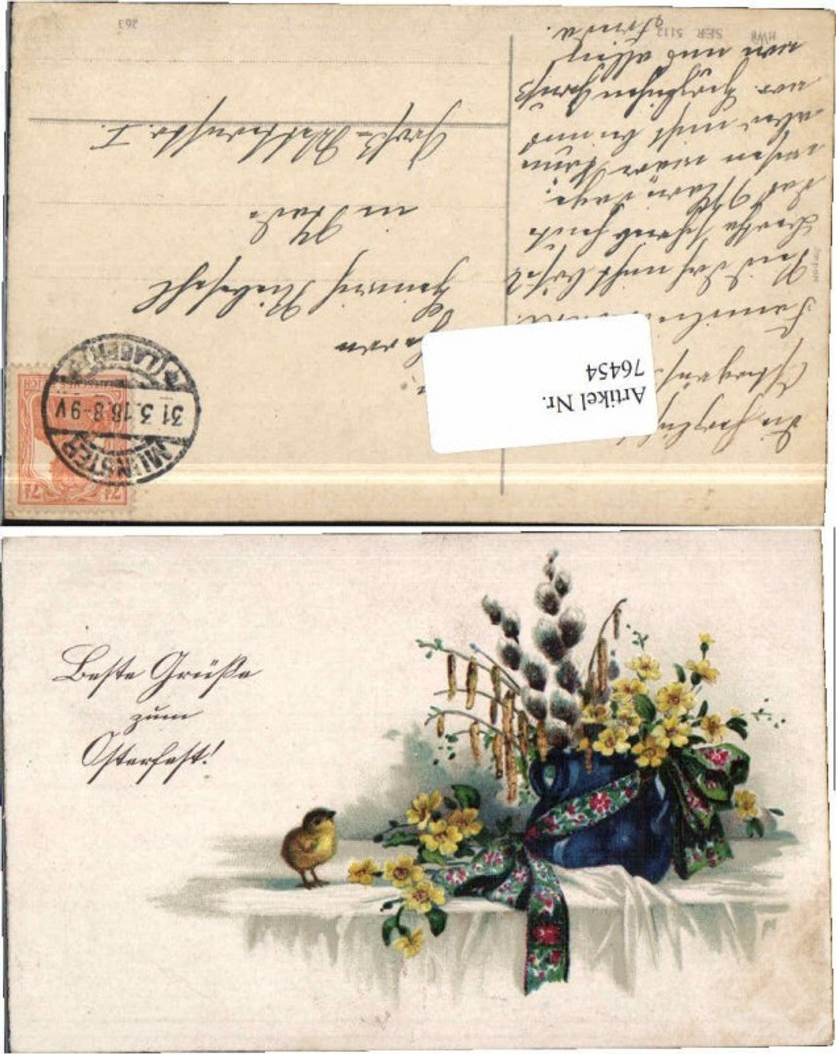 76454,Ostern Küken auf Tisch Blumen
