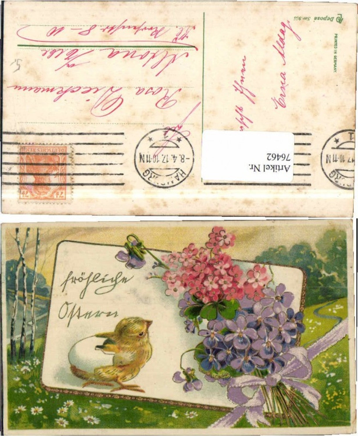 76462,Gold Präge Ostern Küken Blumen Eischale
