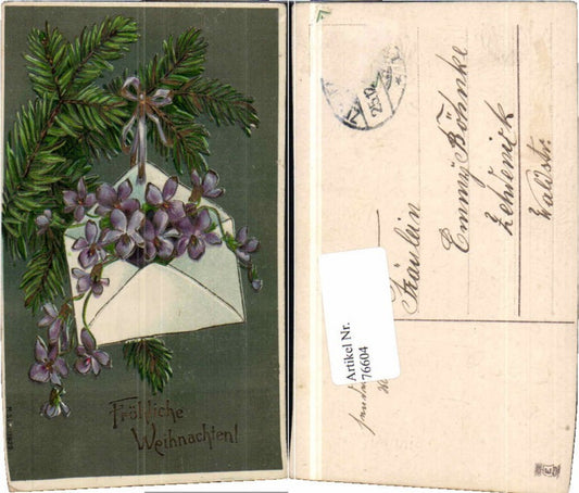 76604, Christmas letter, fir branches, violets