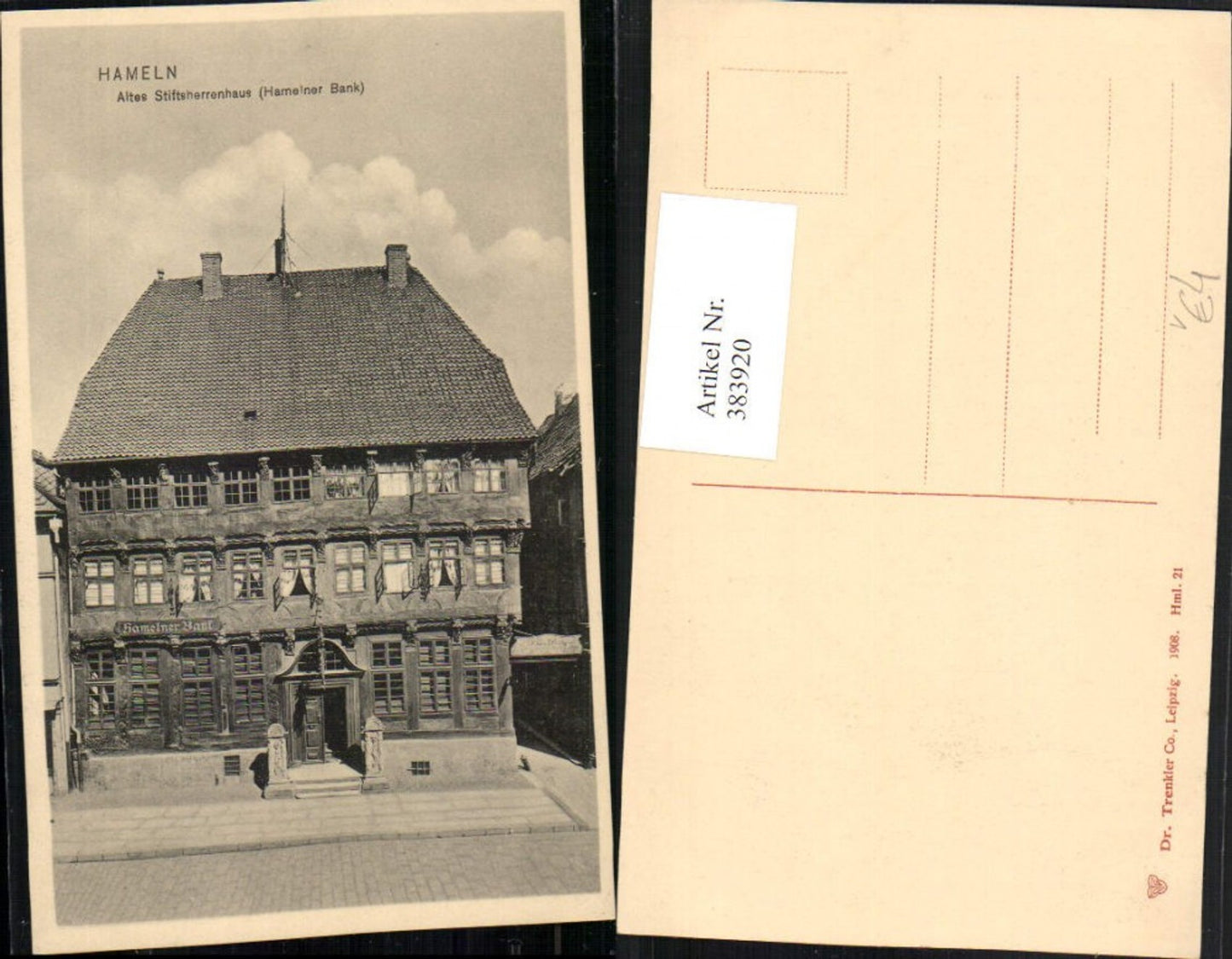 383920,Hameln Altes Stiftsherrenhaus Hamelner Bank pub Trenkler Co 1908/21