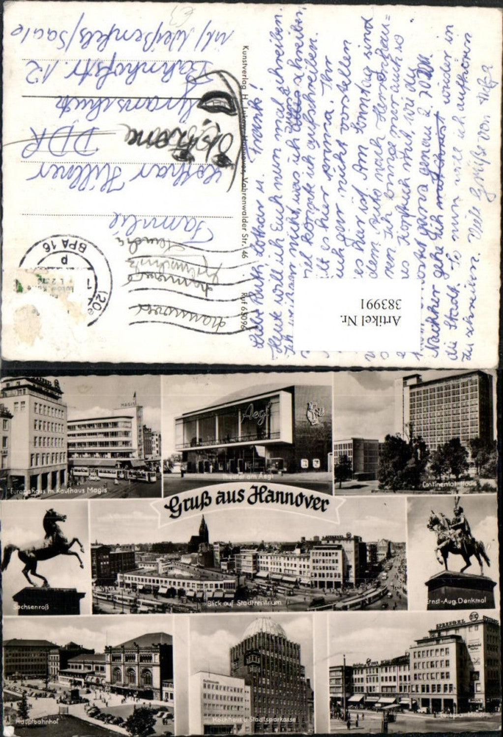 383991,Hannover Theater Bahnhof Europahaus Kaufhaus Denkmäler Mehrbildkarte