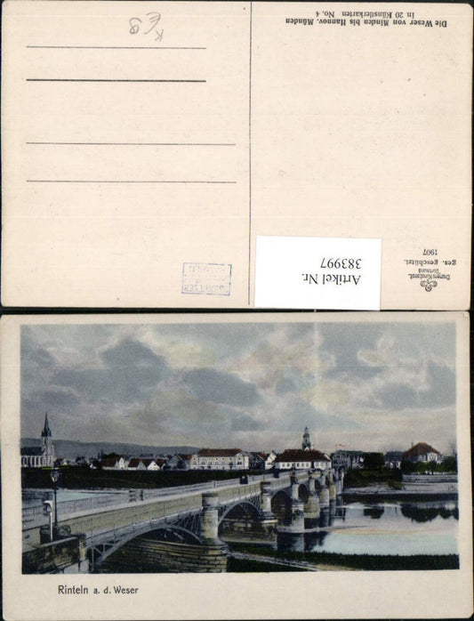 383997,Künstler AK Rinteln an d. Weser Teilansicht Brücke