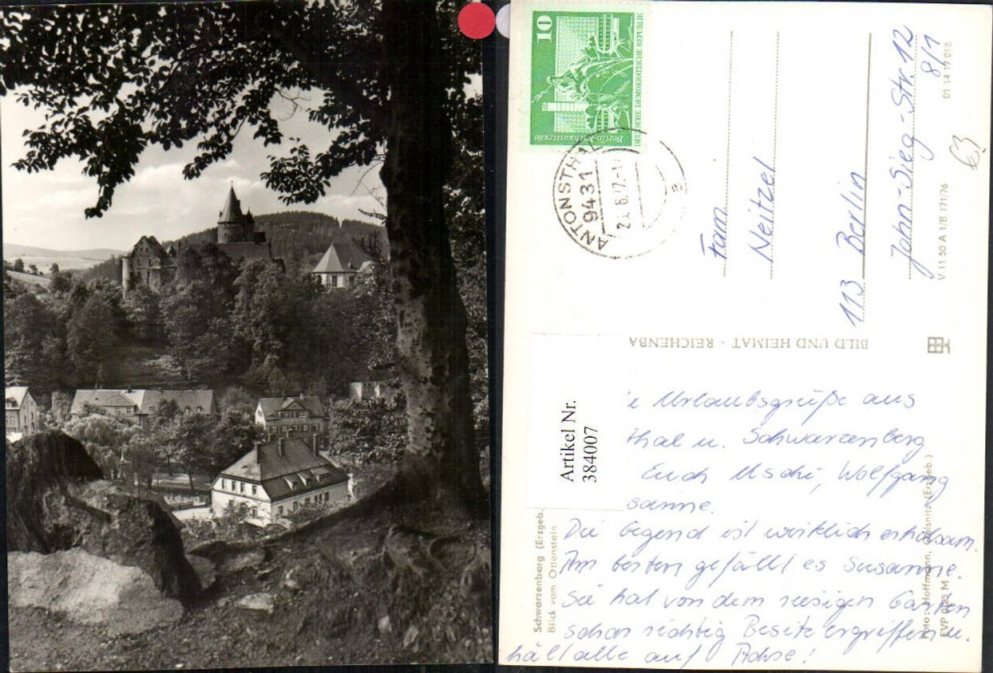 384007,Schwarzenberg im Erzgebirge Blick vom Ottenstein zum Schloss
