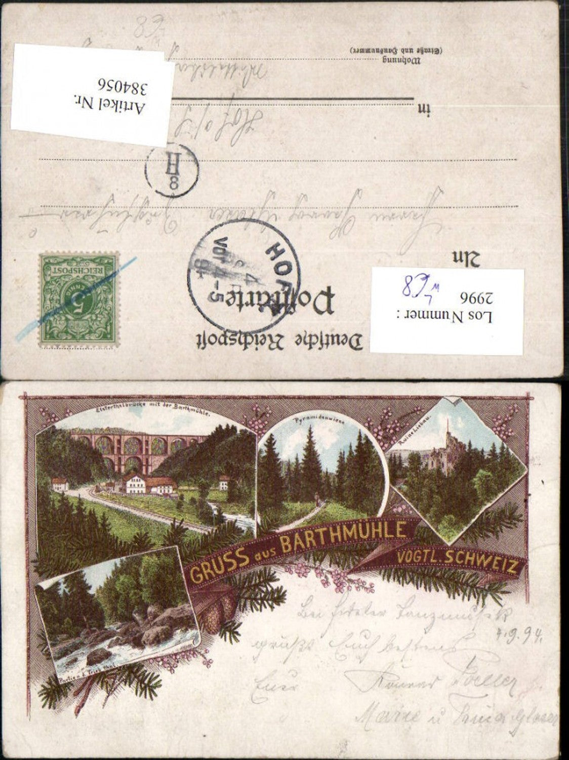 384056,Litho Gruß aus Barthmühle b. Pöhl Viadukt Brücke Ruine Liebau Mehrbildkarte