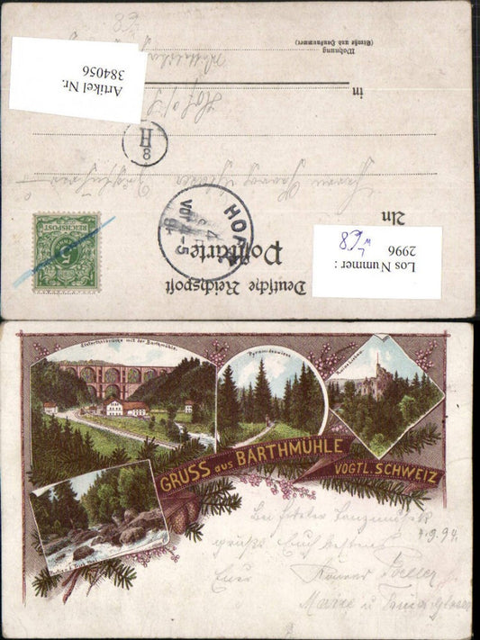384056,Litho Gruß aus Barthmühle b. Pöhl Viadukt Brücke Ruine Liebau Mehrbildkarte