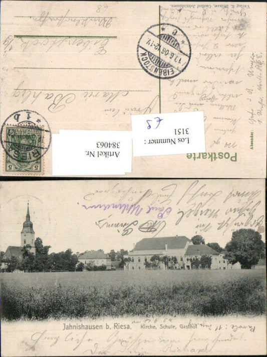 384063,Jahnishausen b. Riesa Kirche Schule u. Gasthof