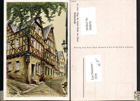 384070,Künstler AK Linz am Rhein Mühlenstraße Straßenansicht Fachwerkhäuser