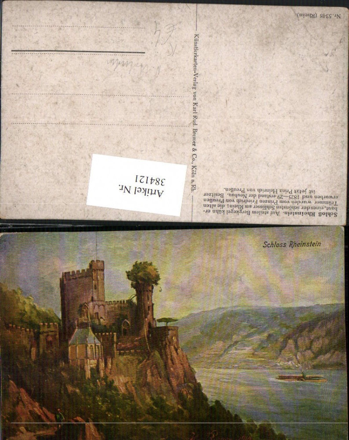 384121,Künstler AK K. Burger Schloss Burg Rheinstein b. Trechtingshausen