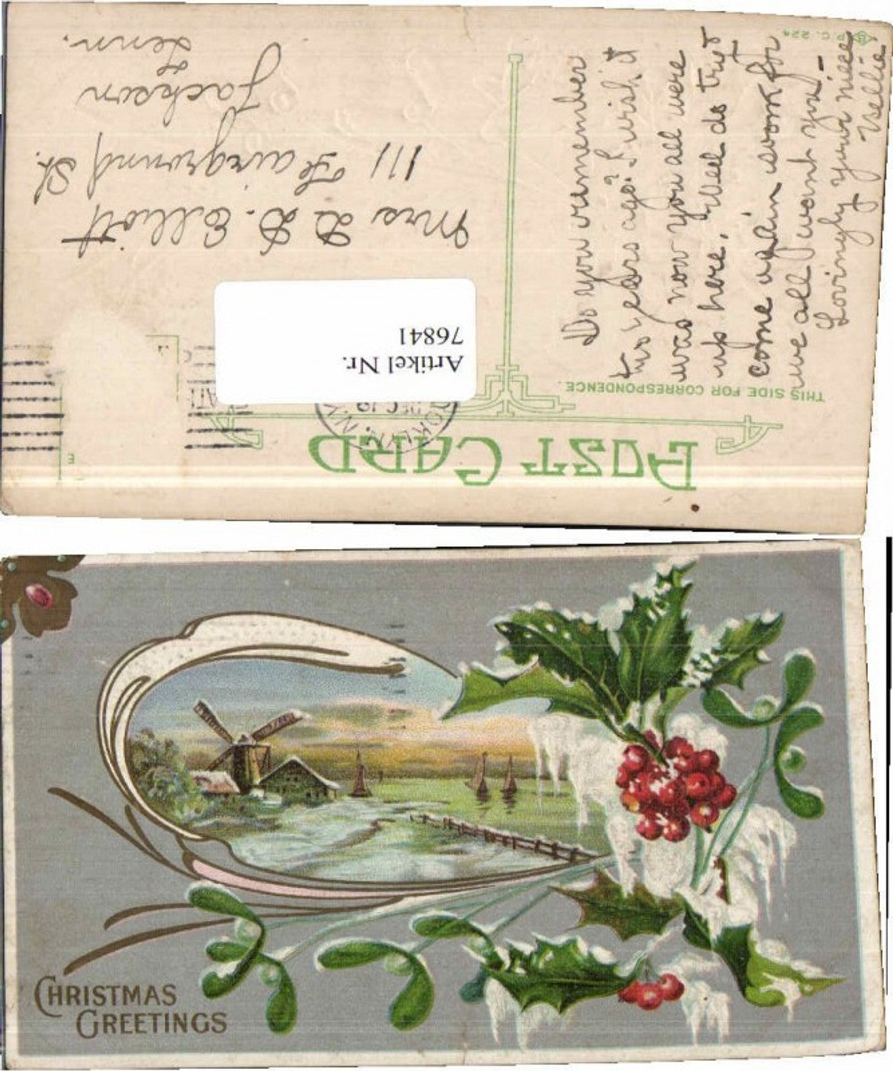 76841,Präge Weihnachten Beeren Windmühle