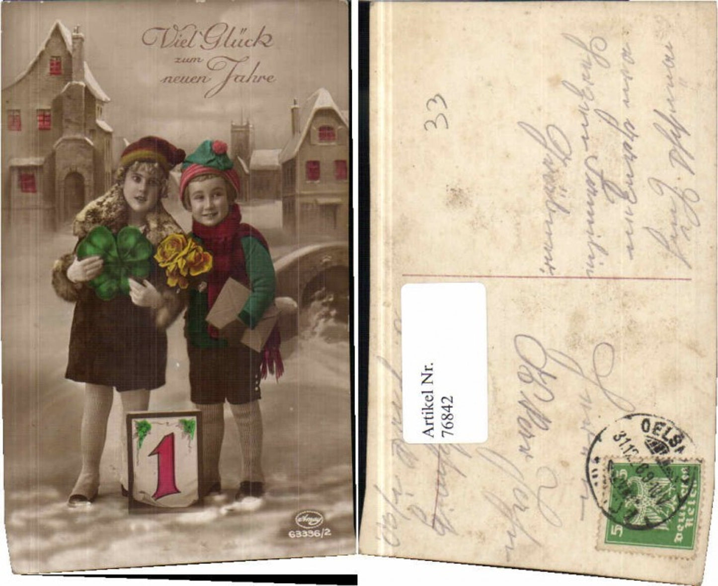 76842,Neujahr Kinder Pelz Mode Kleeblatt Rosen gelb Amag
