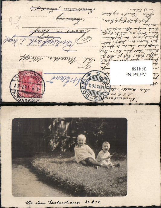 384158,Foto AK Reichenbach im Vogtland Familie Wolff Mühlgraben 11 Gartenhaus Kinder 1914