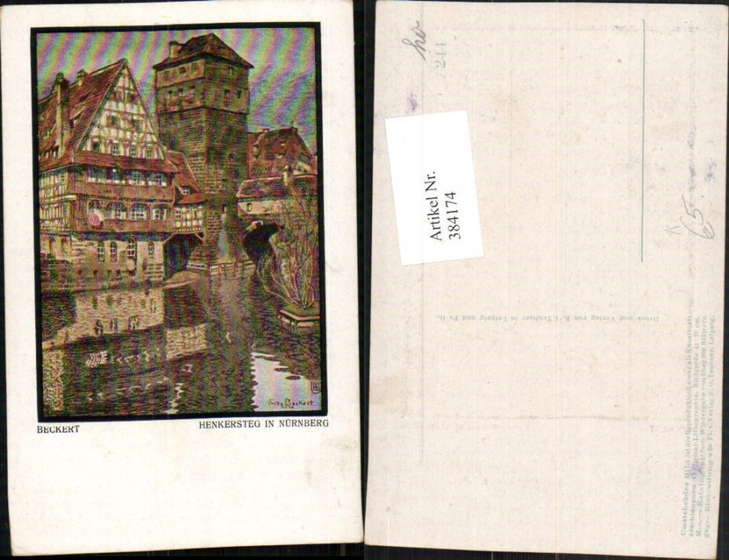 384174,Künstler AK Fritz Beckert Nürnberg Henkersteg Turm