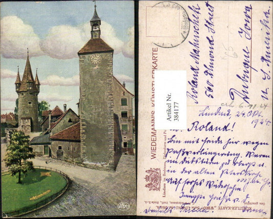 384177,Künstler AK Lindau im Bodensee Diebesturm Turm u. Peterskirche pub Wiedemann 2864A
