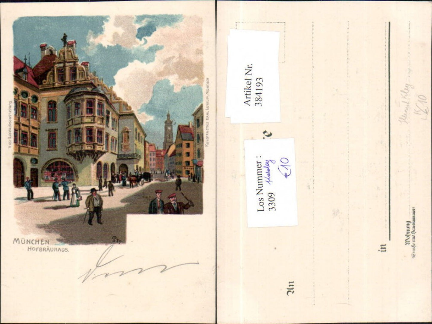 384193,Künstler Litho Heinrich Kley München Hofbräuhaus Erker Straßenansicht pub Leykum 6