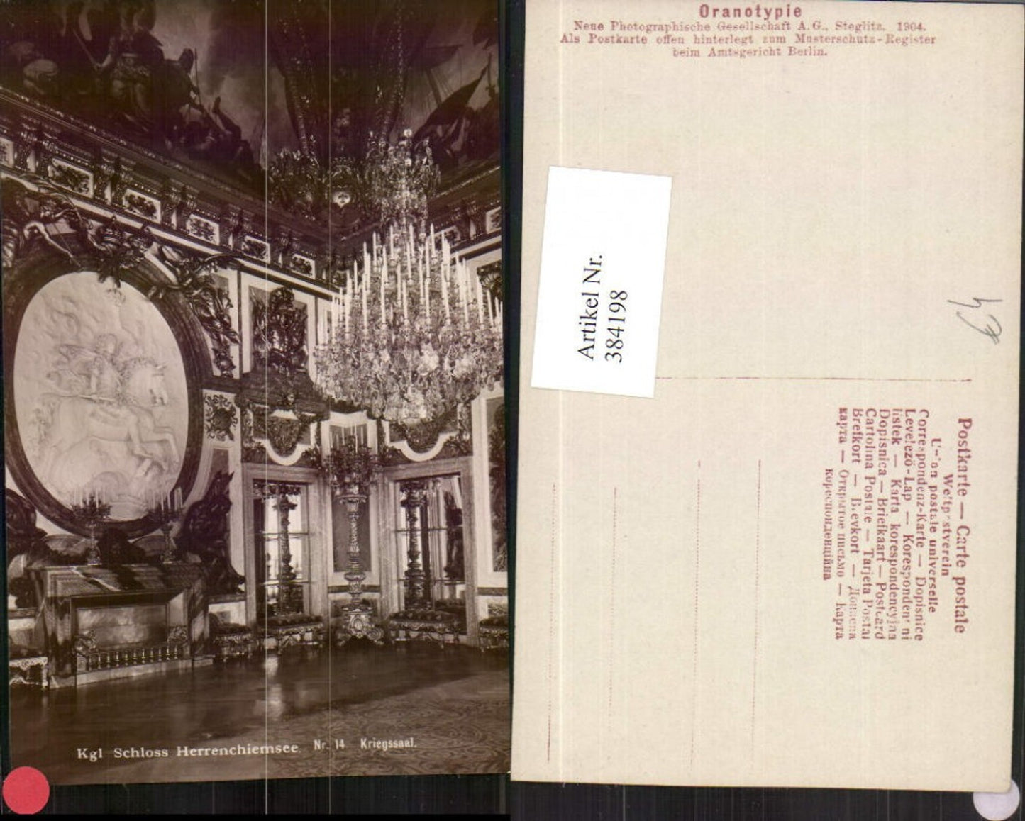 384198,Königliches Schloss Herrenchiemsee Kriegssaal Innenansicht