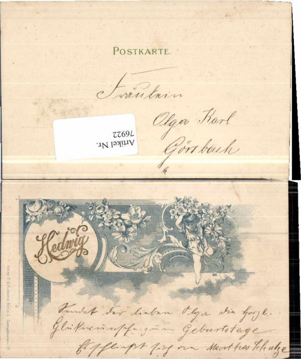 76922,Hedwig NAME Engel Jugendstil Namenstag Blumen