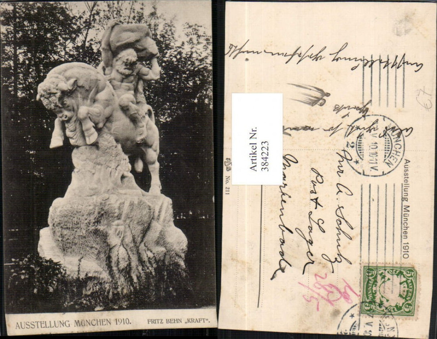 384223,München Ausstellung 1910 Fritz Behn Kraft Statue
