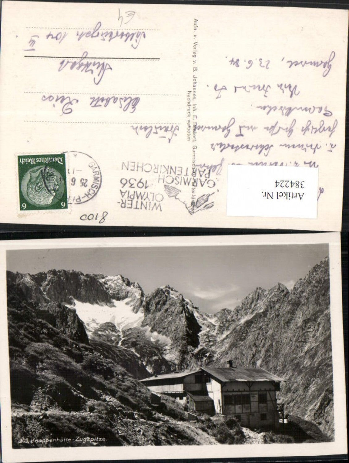 384224,Knappenhütte Berghütte b. Grainau m. Zugspitze Bergkulisse