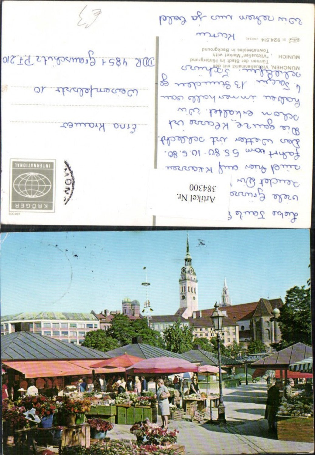 384300.München Viktualienmarkt Markt m. Türmen der Stadt