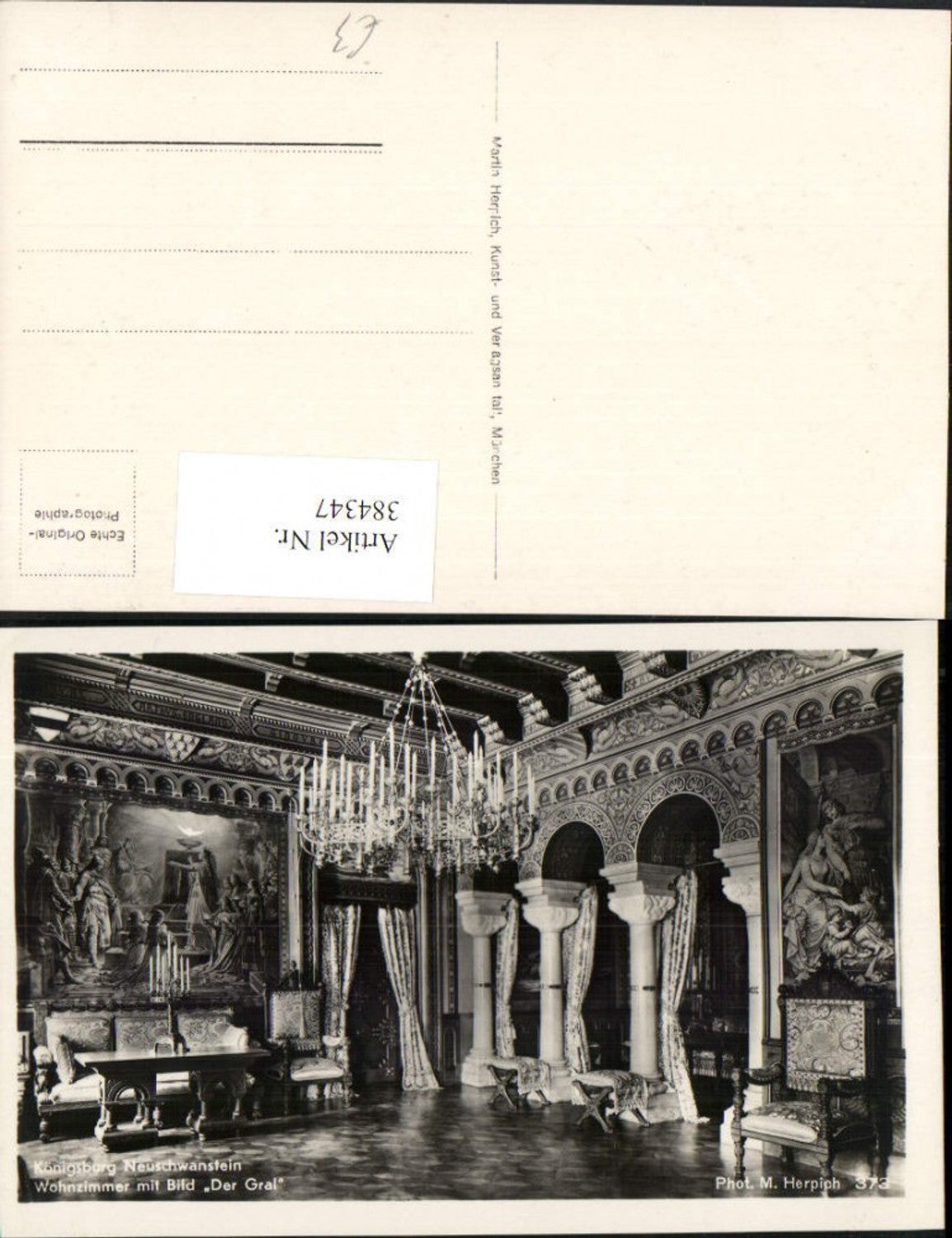 384347.Königsburg Schloss Neuschwanstein b. Füssen Wohnzimmer m. Bild Der Gral