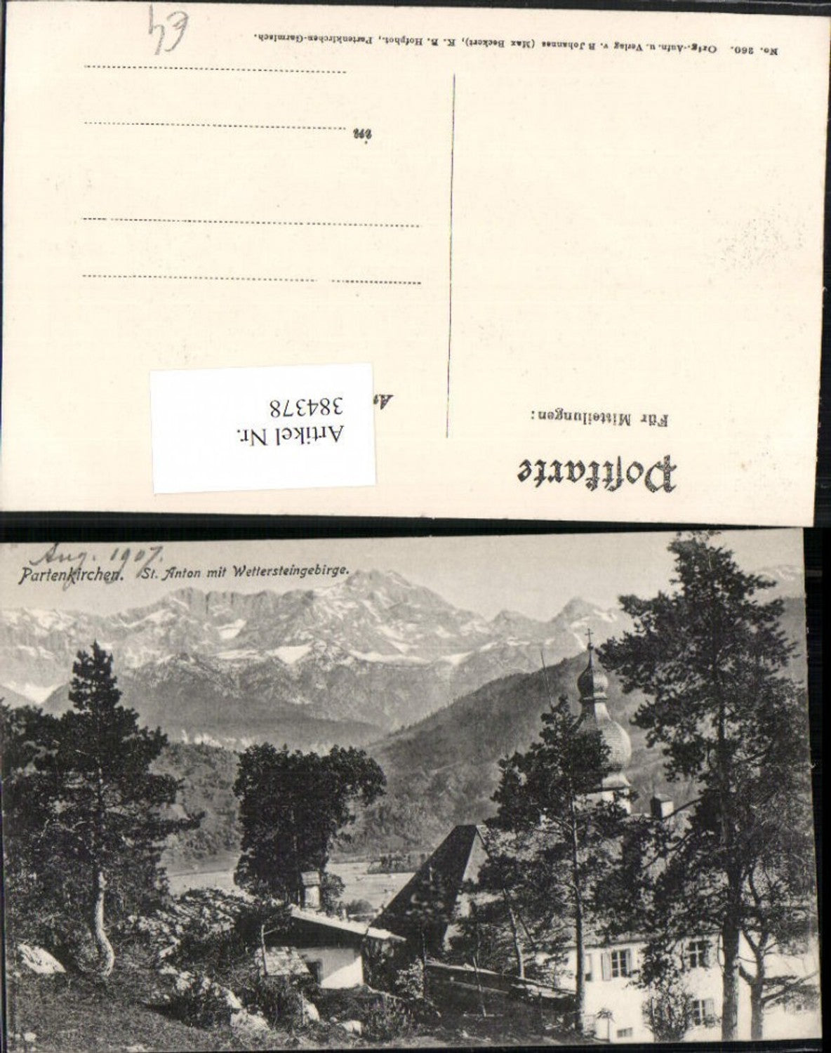 384378.Partenkirchen St. Anton Kirche m. Wettersteingebirge Bergkulisse