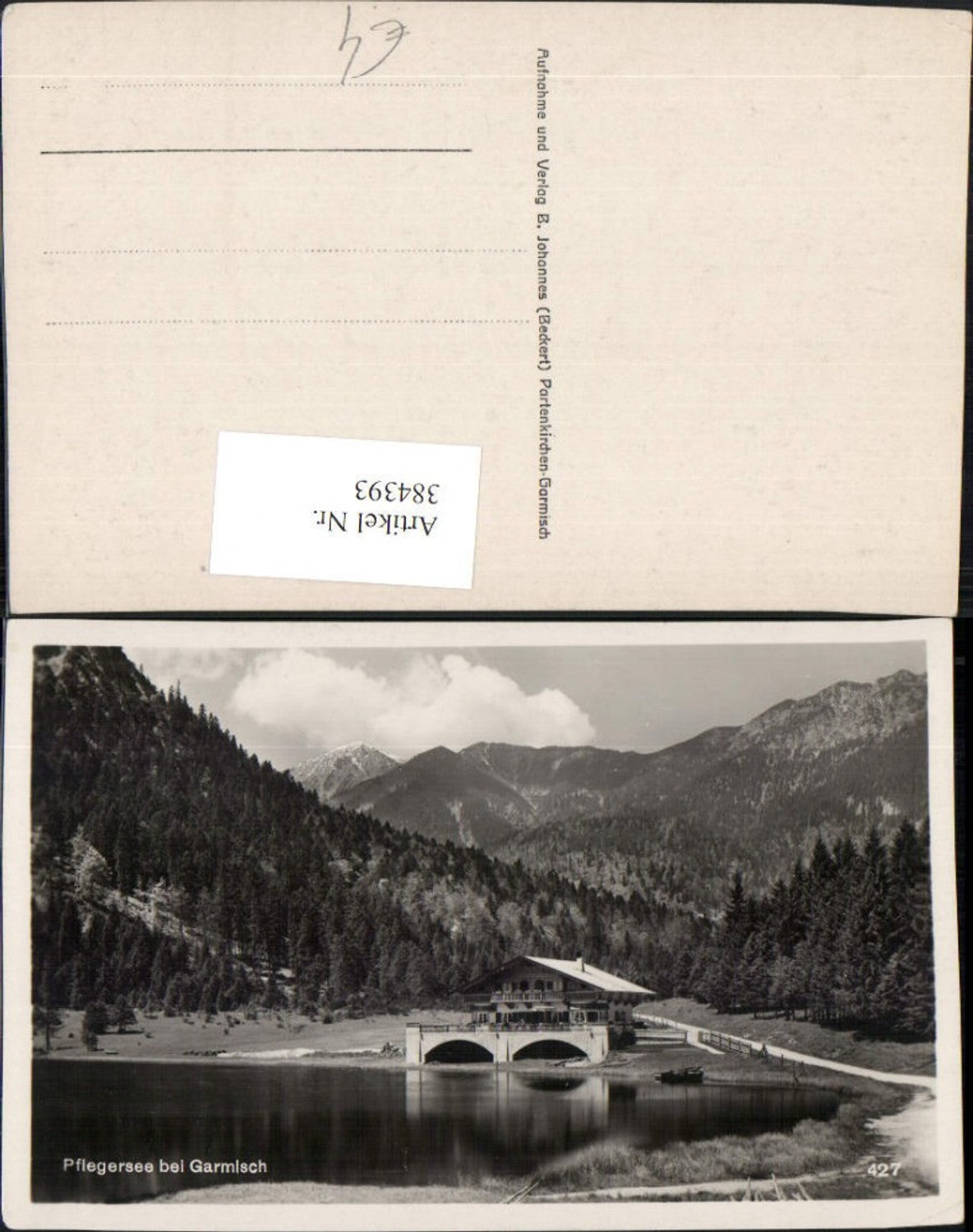 384393.Pflegersee See b. Garmisch Seehaus Bergkulisse