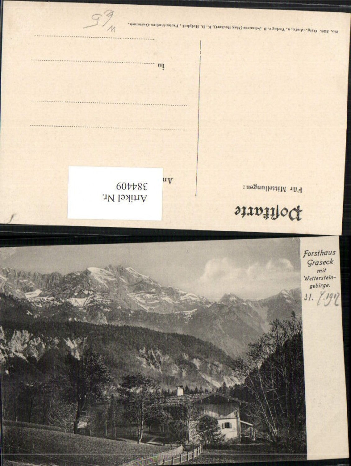 384409.Forsthaus Graseck b. Garmisch-Partenkirchen m. Wettersteingebirge Bergkulisse