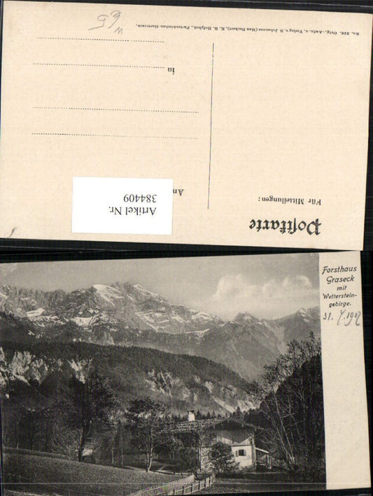 384409.Forsthaus Graseck b. Garmisch-Partenkirchen m. Wettersteingebirge Bergkulisse