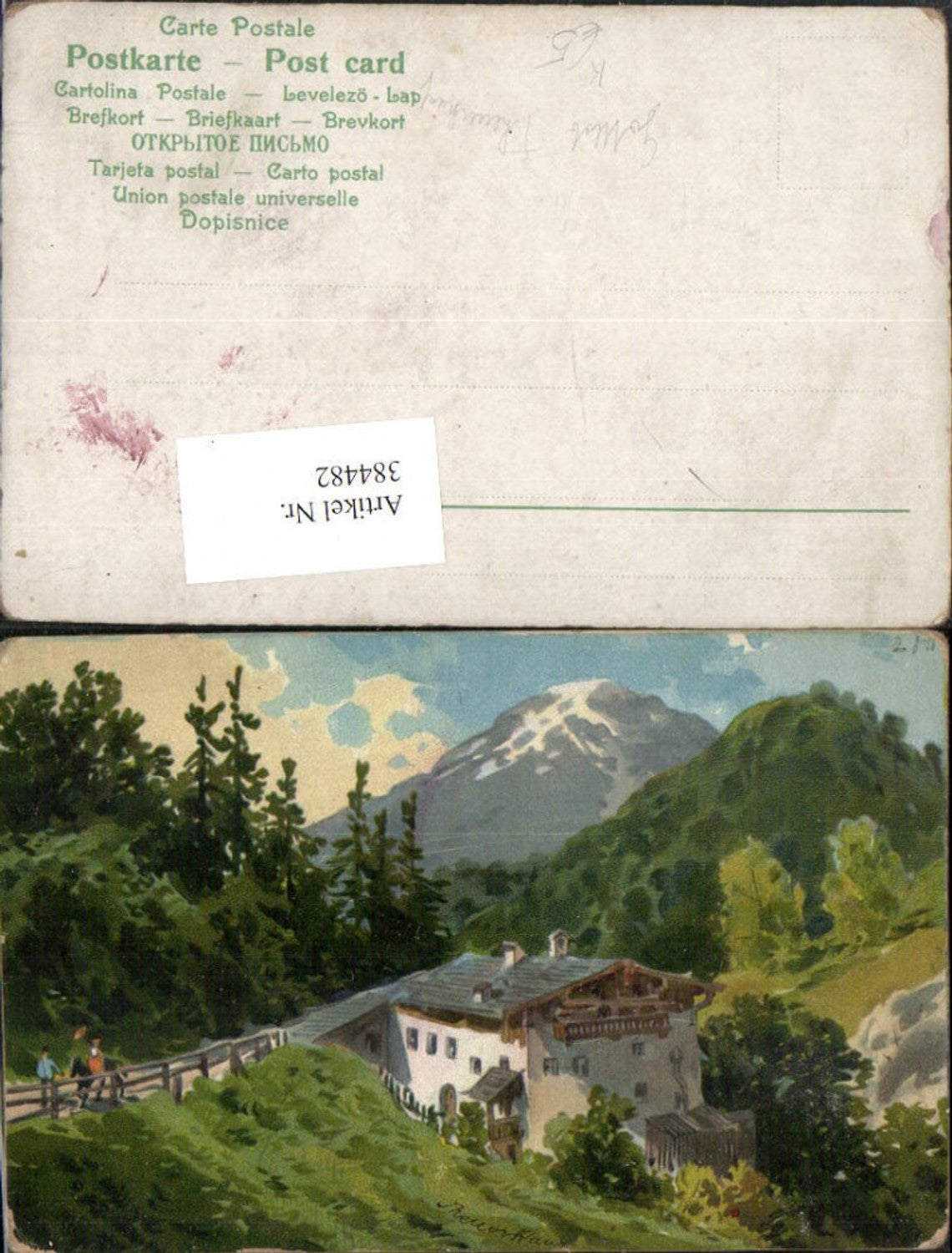 384482.Künstler AK Gottlob Theuerkauf Haus Bergkulisse