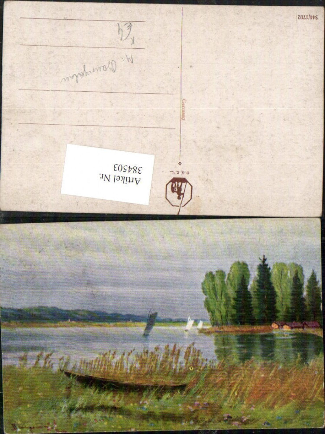 384503. Artist AK M. Baumgartner Landscape Lake Sailboats
