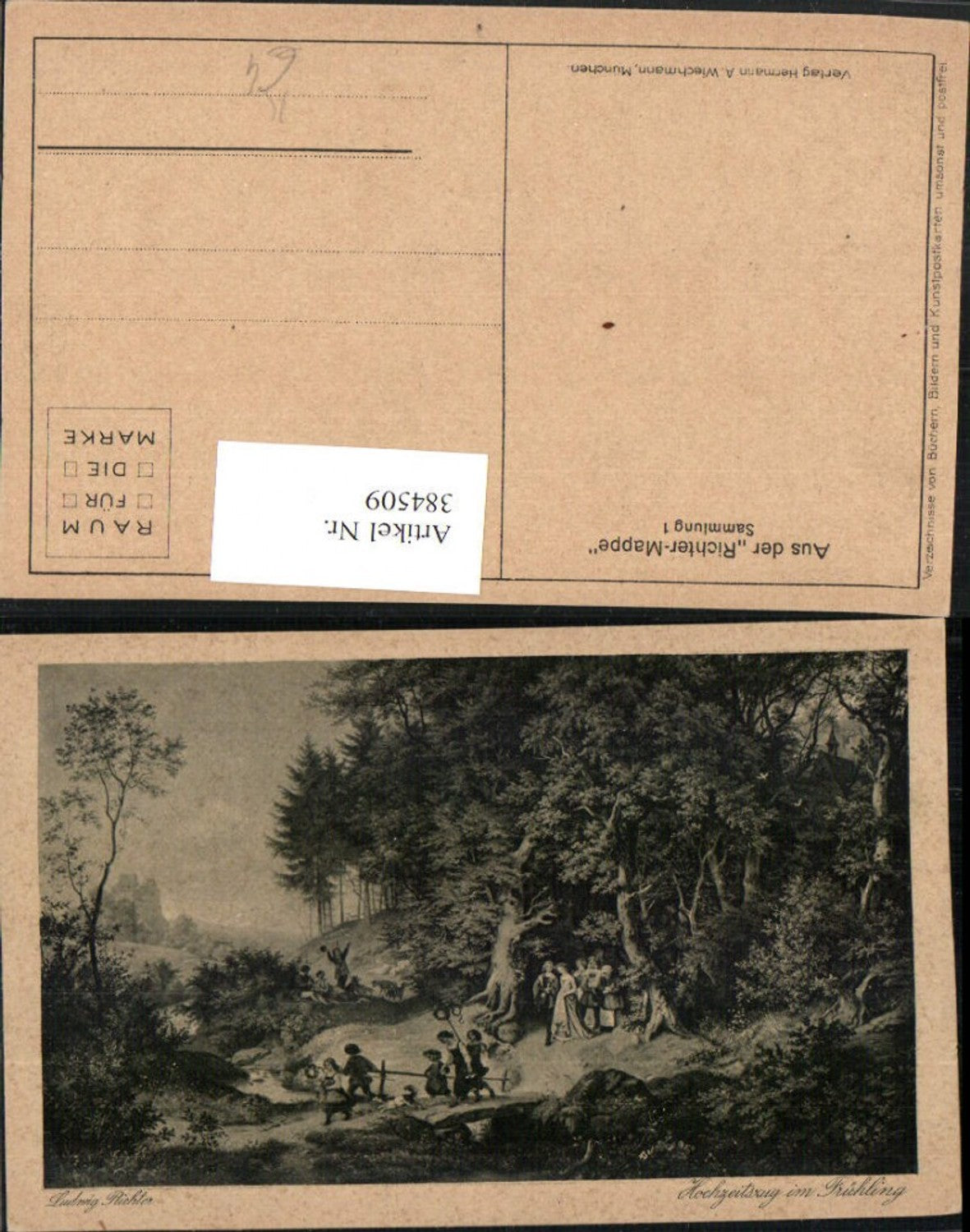 384509. Artist AK Ludwig Richter Wedding Procession in Spring Landscape pub A. Wiechmann