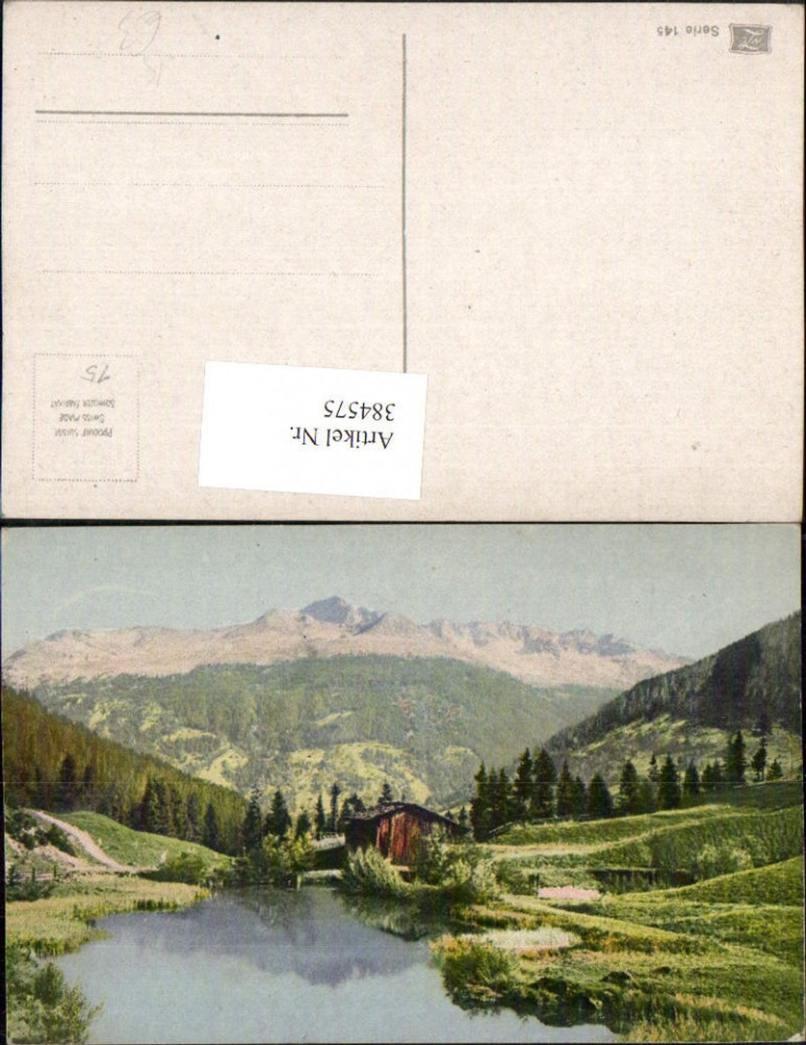 384575.Künstler AK Landschaft Teich Hüte Bergkulisse